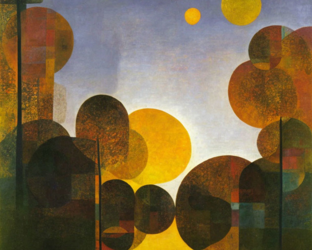 Translucent Circles Abstract Painting in Yellow, Orange, and Brown