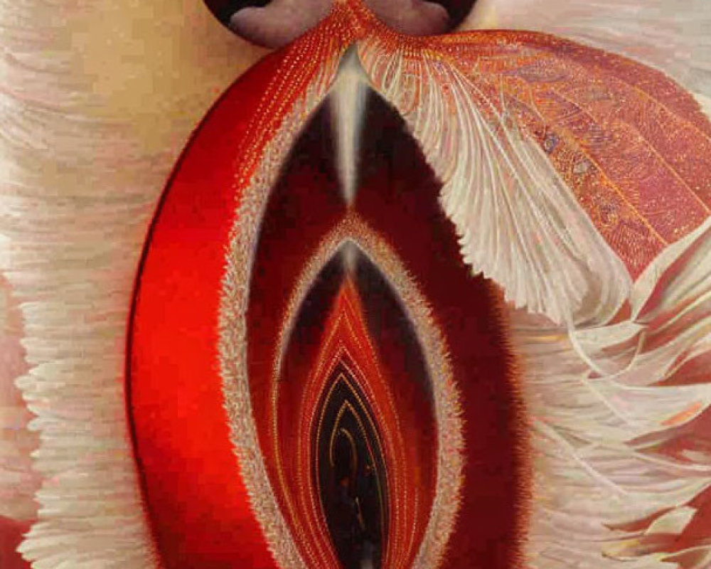 Stylized bird with hypnotic eyes and layered feathers in surreal artwork