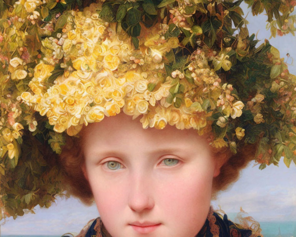 Portrait of serene young woman with yellow rose garland