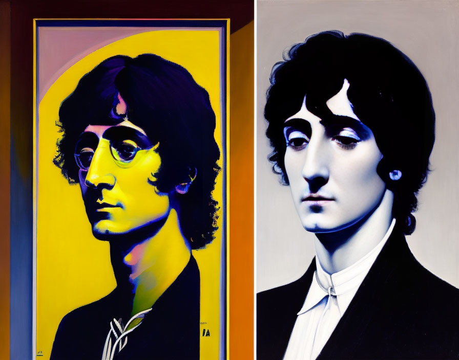 Colorful Pop Art Diptych: Man's Profile in Contrasting Color Schemes