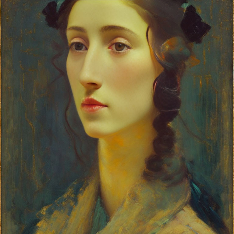 Classic Portrait of Woman with Pale Skin and Dark Hair in Curls