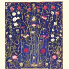 Colorful Flowers and Birds on Dark Blue Background with Gold Embellishments