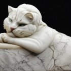 Majestic white marble tiger sculpture with golden whiskers