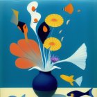 Colorful Underwater Painting with Flowers and Fish