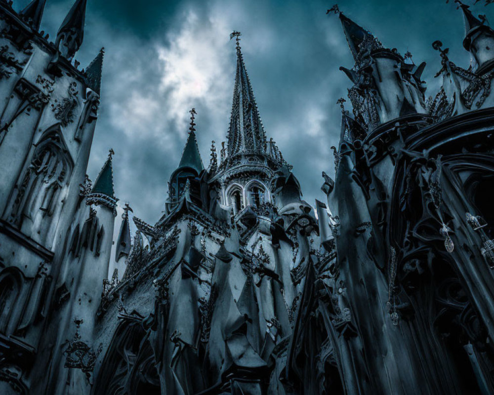 Gothic Cathedral Spires Against Moody Sky - Detailed Vertical Architecture
