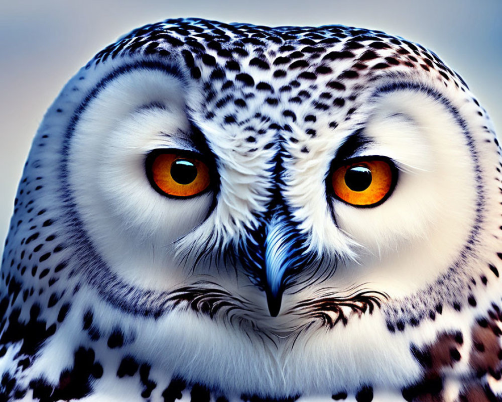 Snowy Owl Close-Up: Piercing Orange Eyes, Speckled Feathers