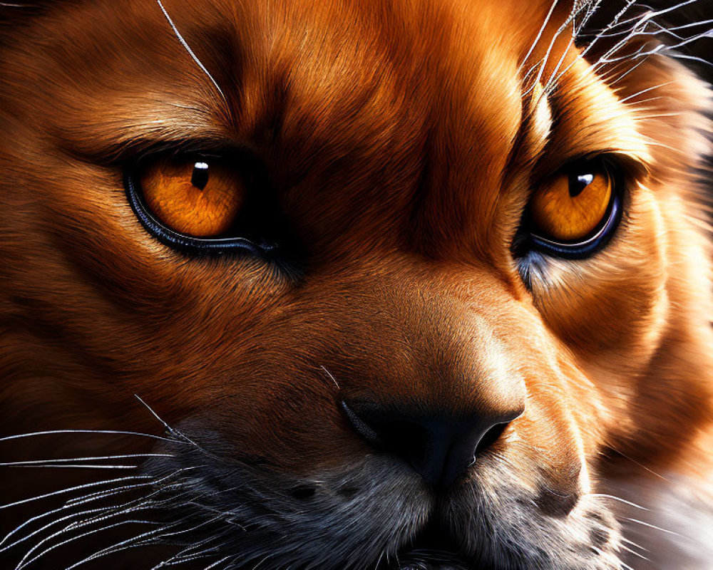 Striking close-up of feline with orange fur and amber eyes