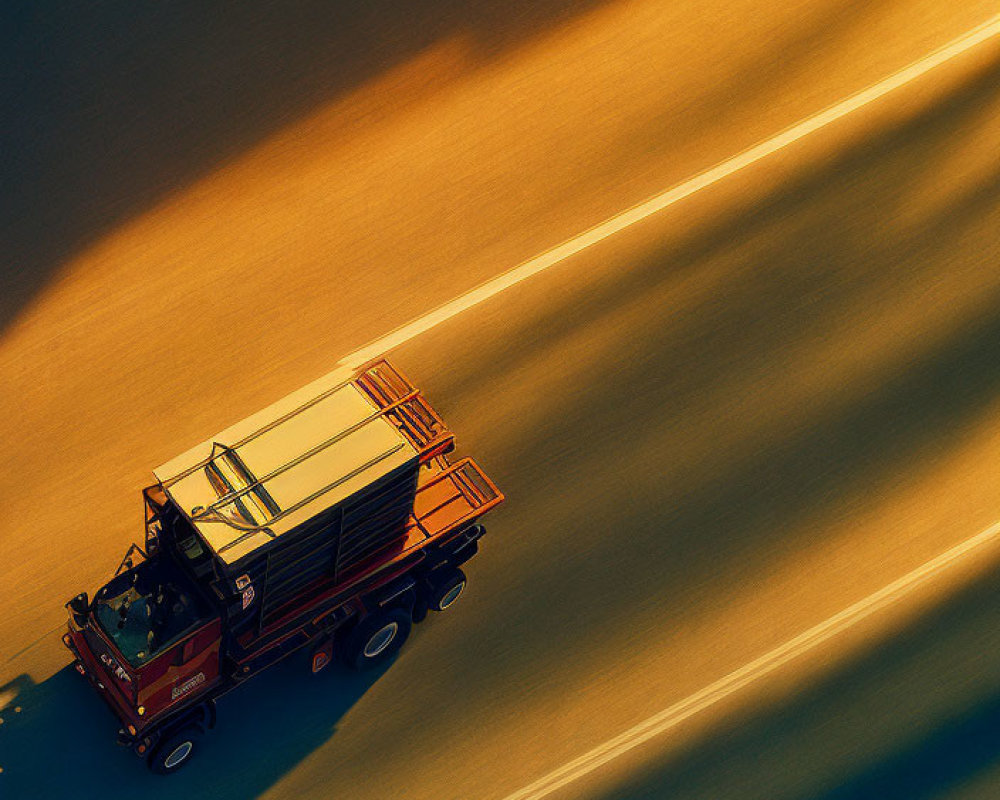 Emergency vehicle casting shadows in golden sunset light