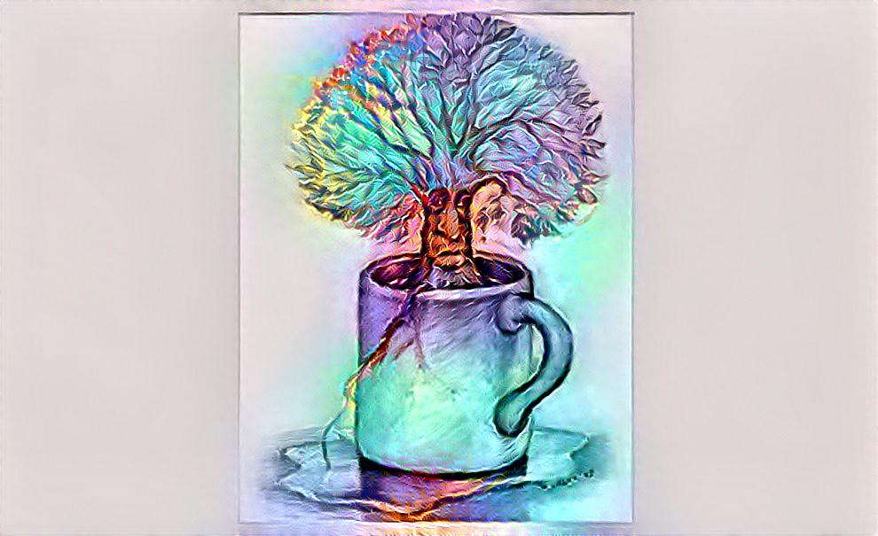 coffee bean becomes coffee tree in a coffee cup