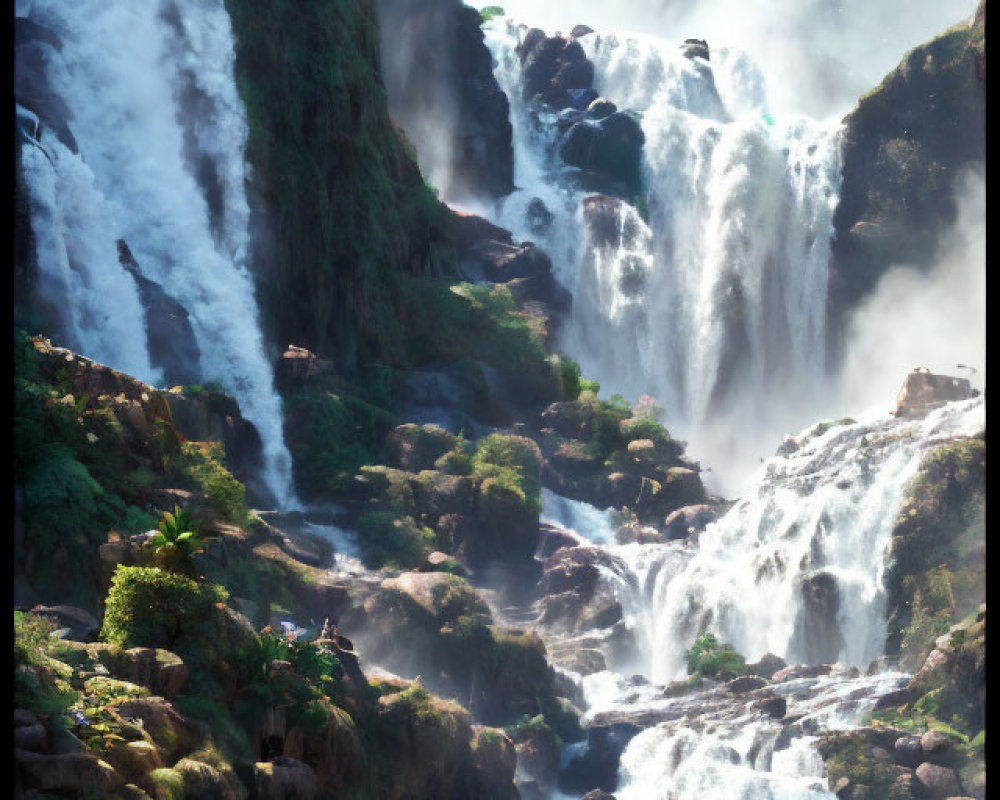 Majestic multi-tiered waterfall in lush greenery