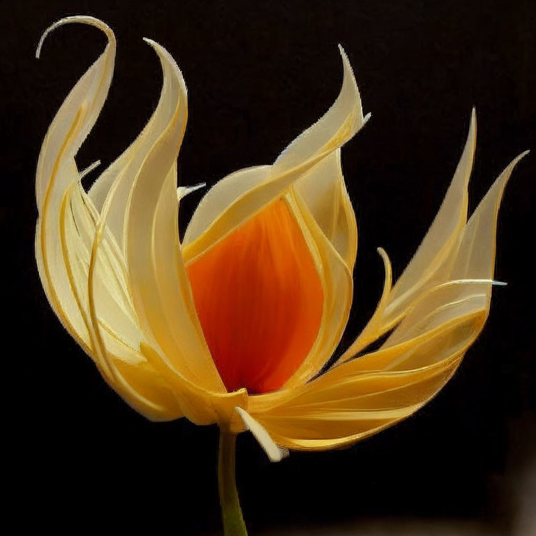 Vibrant yellow flower with translucent petals on dark background