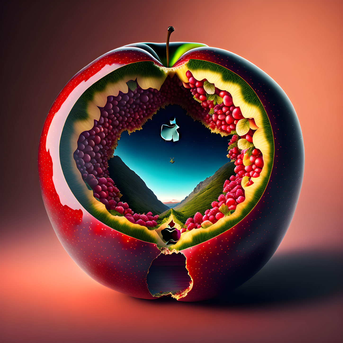 landscape inside a pomegranate
