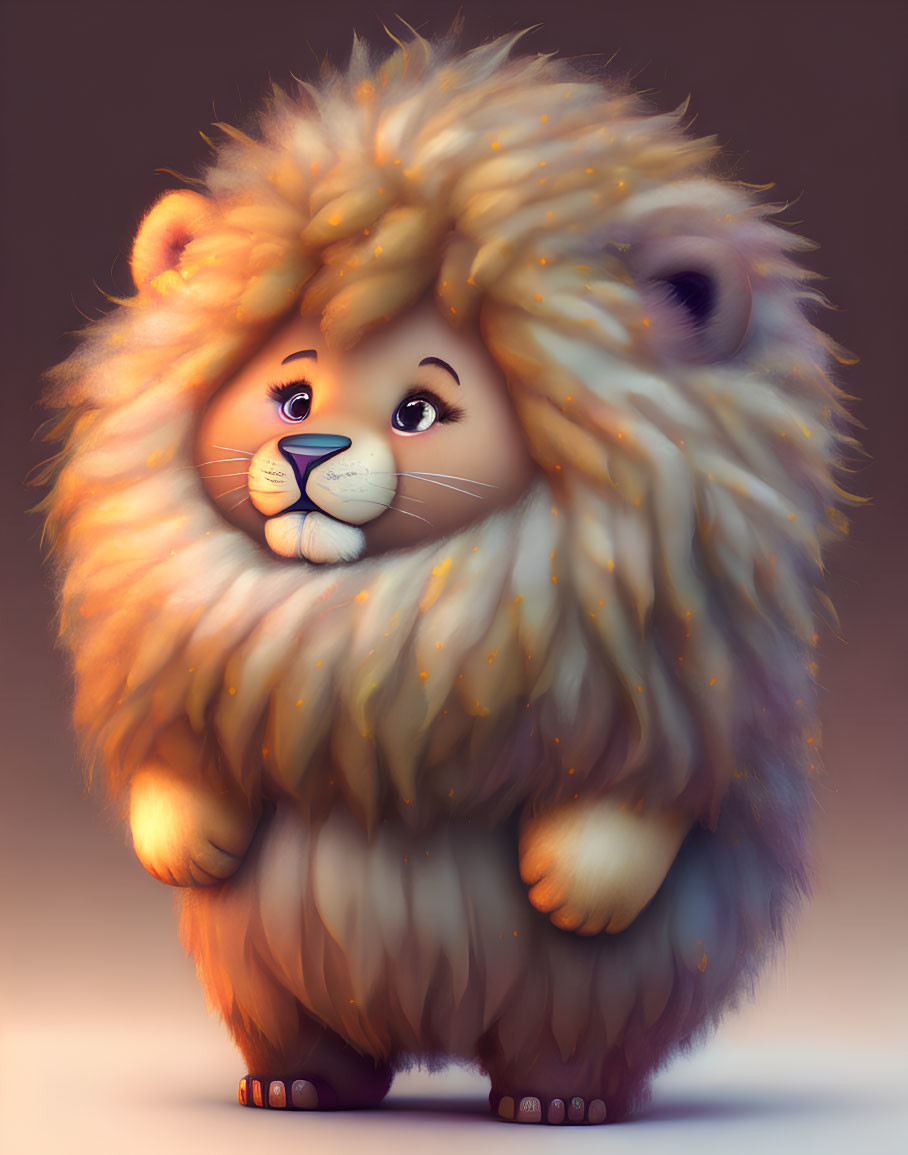 Cartoon lion with fluffy mane on neutral background