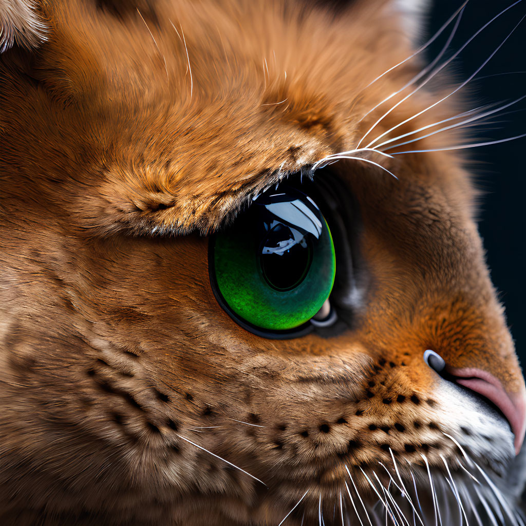 Detailed Close-Up of Cat with Striking Green Eyes and Whiskers