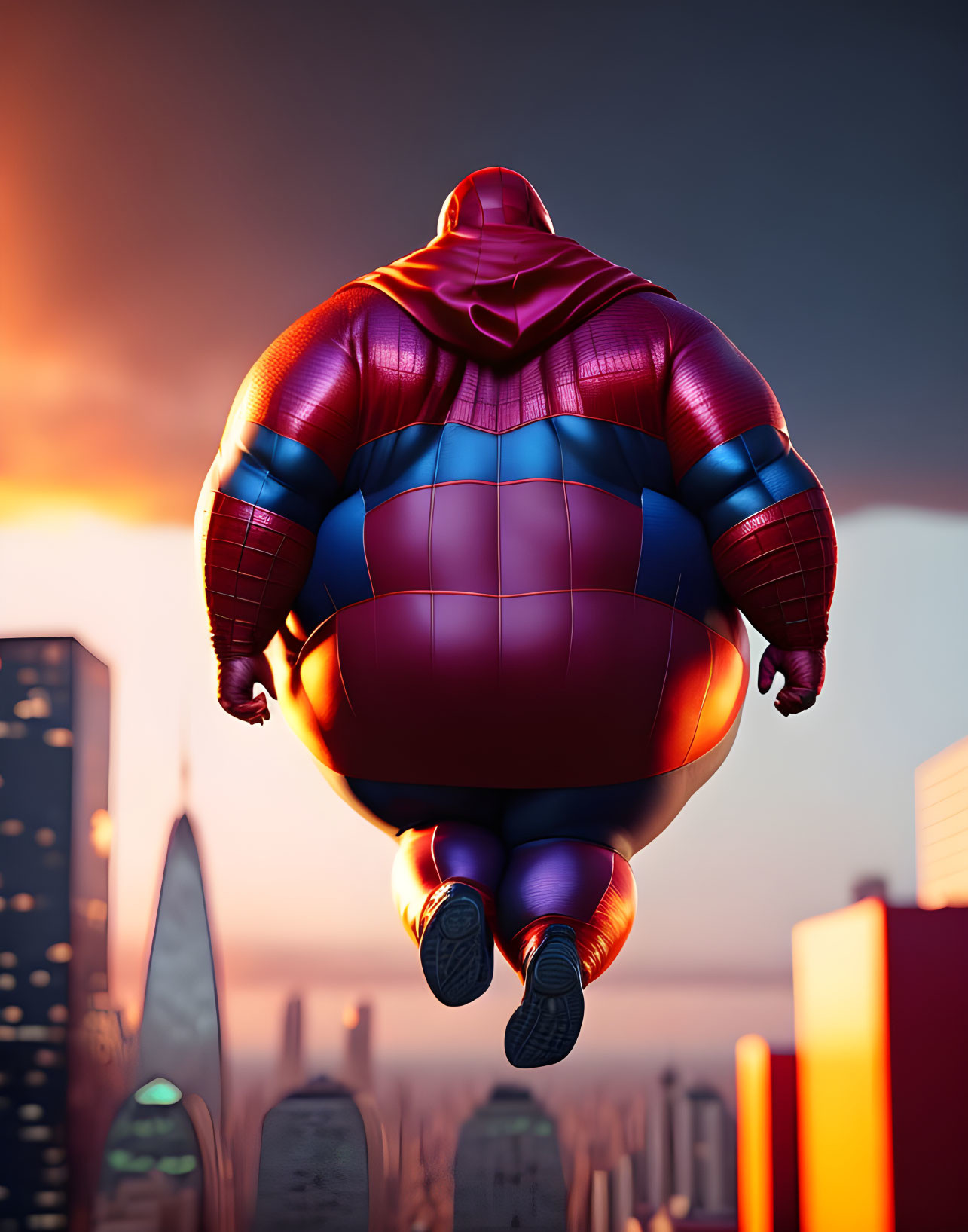 Giant Inflatable Robot Character Over City at Dusk