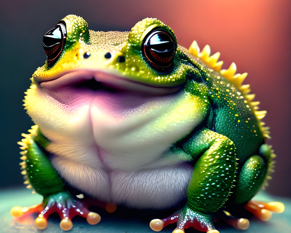 Colorful Frog with Wide-set Eyes and Chubby Body on Warm Background