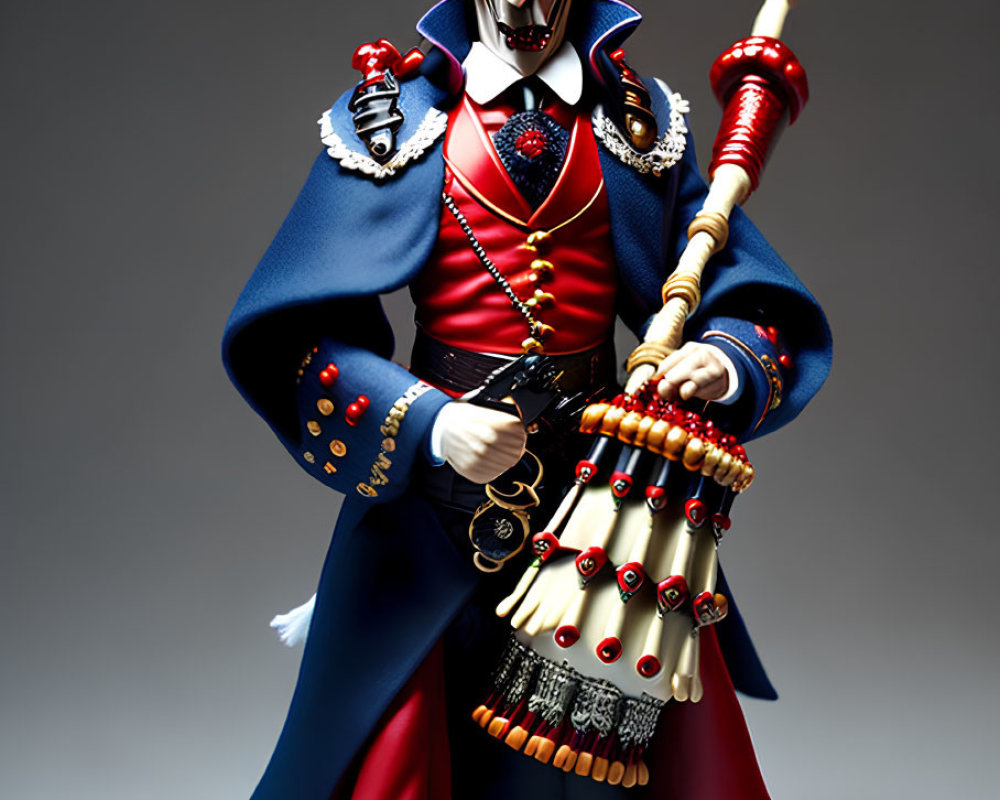Stylized vampire in red and blue uniform with scepter and drum