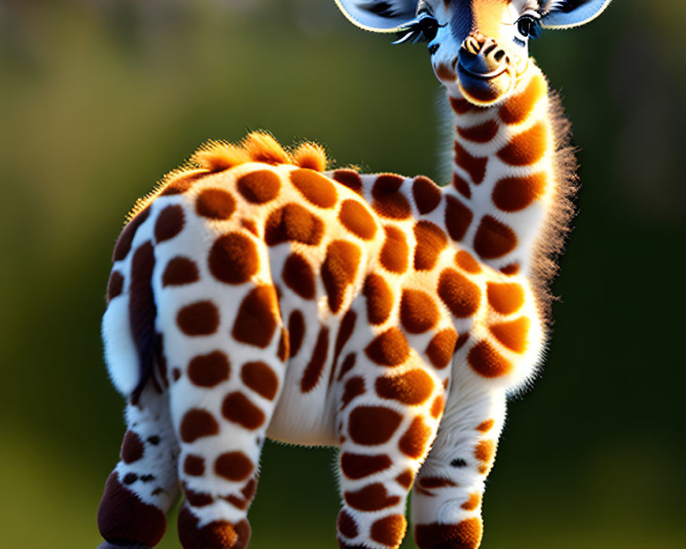 Digitally altered image of whimsical giraffe with oversized cartoon face on grassy mound