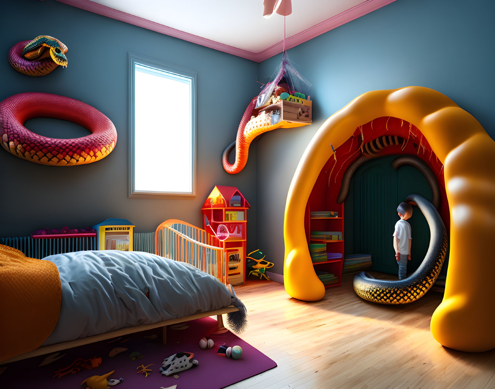 Colorful Snake-Themed Child's Bedroom Decor and Playful Design