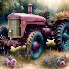 Vintage tractor in vibrant wildflower setting with rustic charm