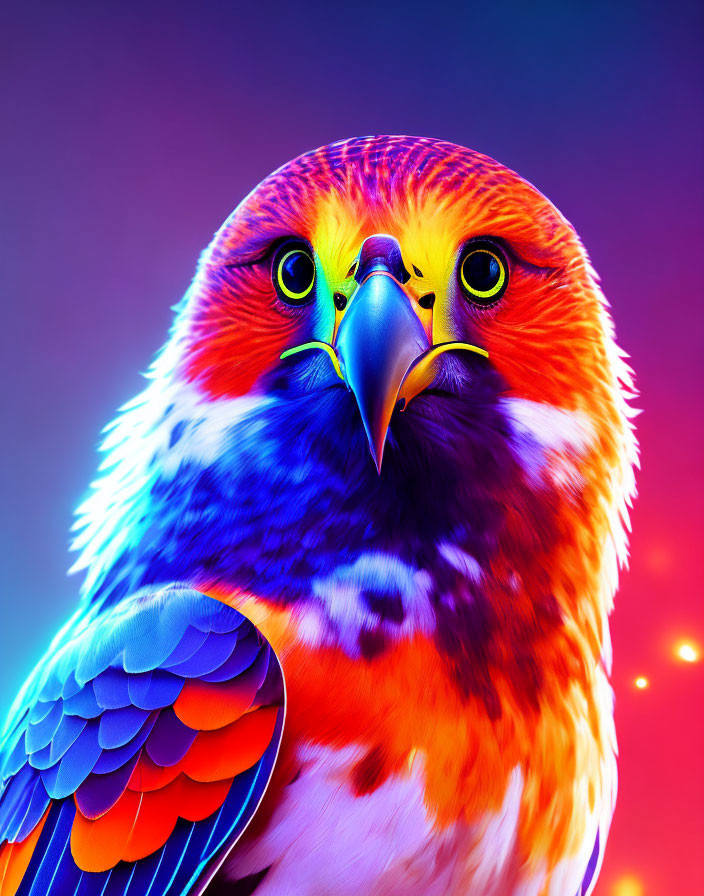 Colorful Eagle Artwork with Neon Feathers on Gradient Background