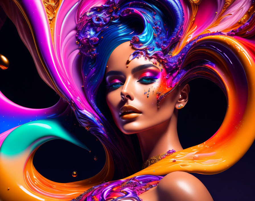 Beautiful Woman appearing from colorful 