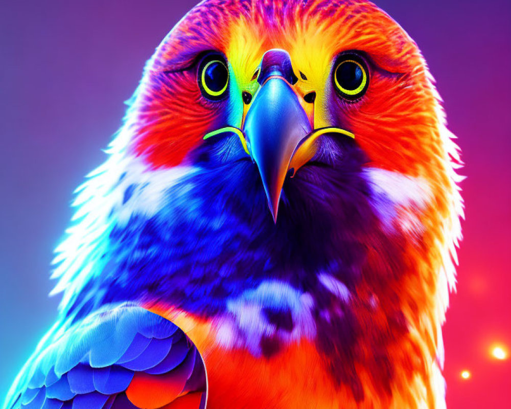Colorful Eagle Artwork with Neon Feathers on Gradient Background