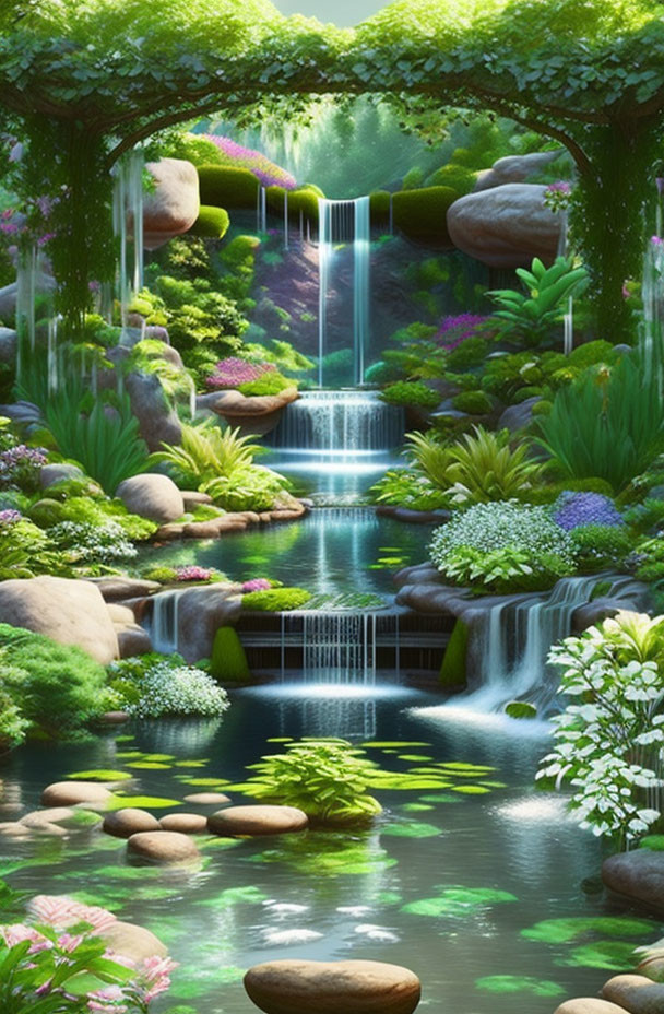 Garden with a waterfall