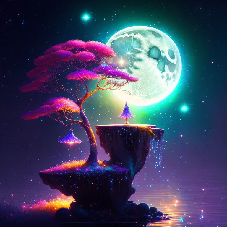 Moon and neon tree