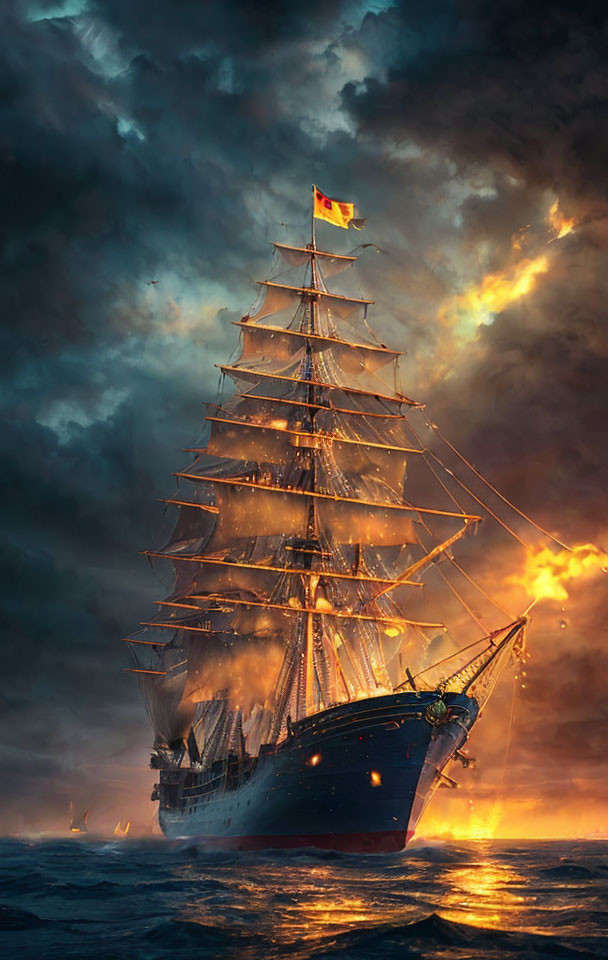 Magical surreal view of a ship