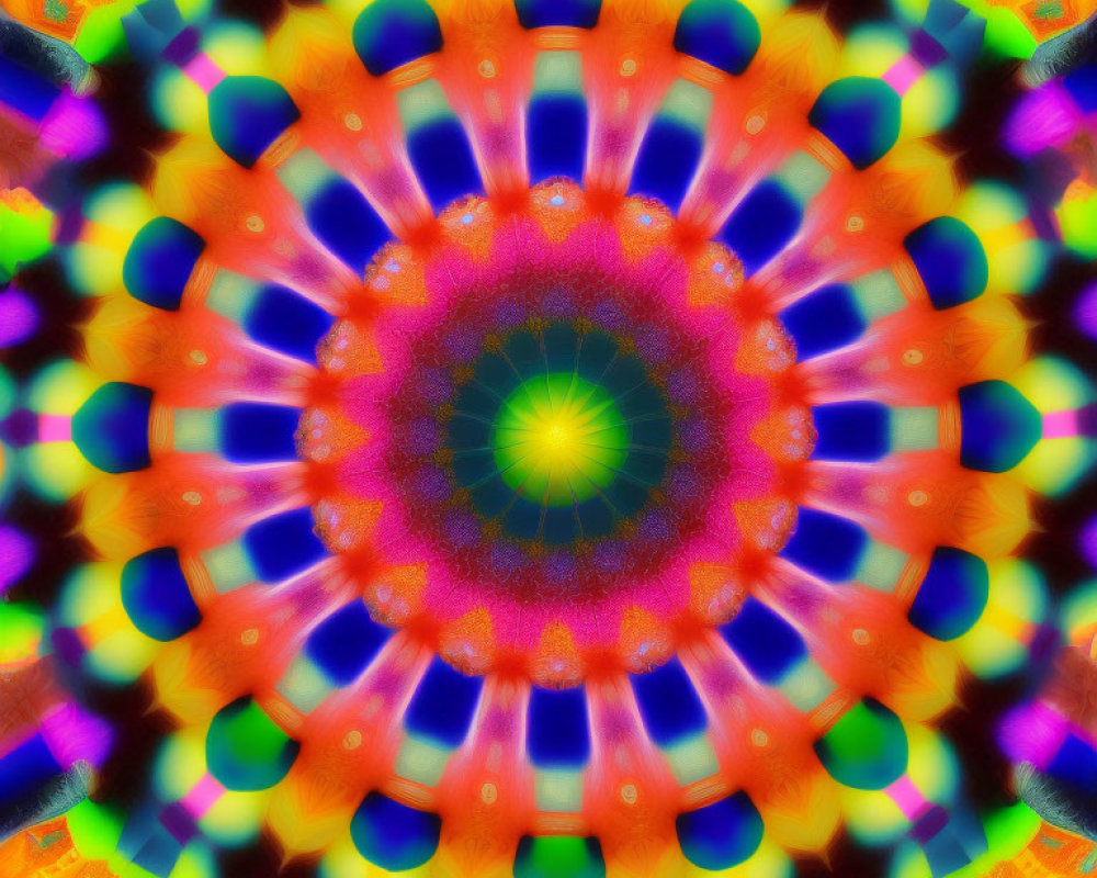 Colorful Mandala Pattern with Kaleidoscope Effect in Orange, Blue, Green, and Purple