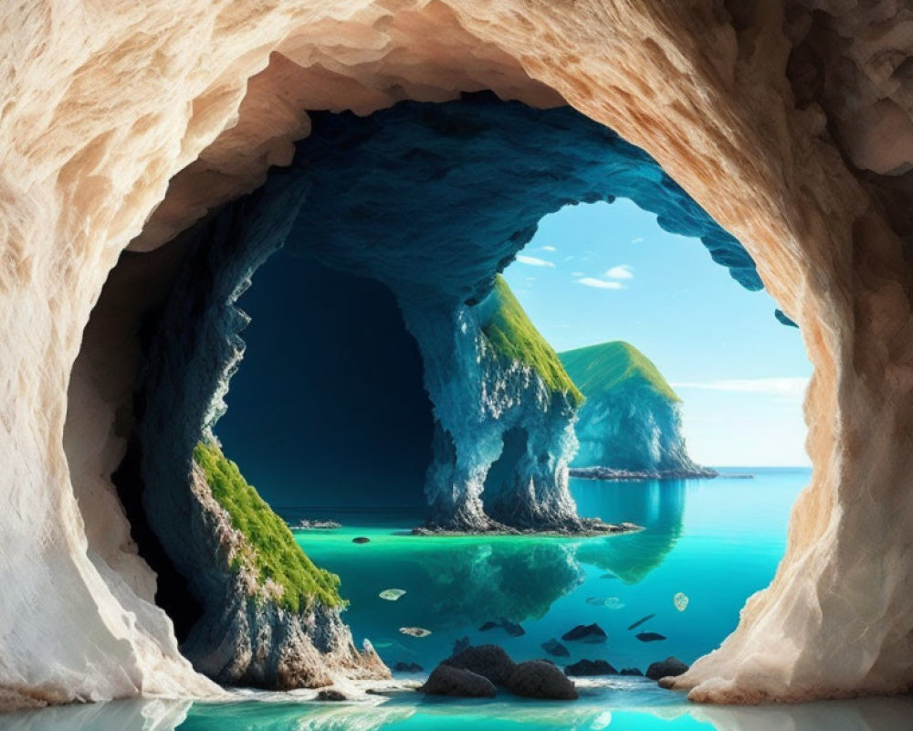 Crystal-clear Blue Lagoon in Serene Sea Cave