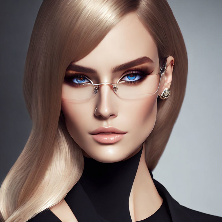 Blonde Woman with Blue Eyes in Modern Glasses Artwork