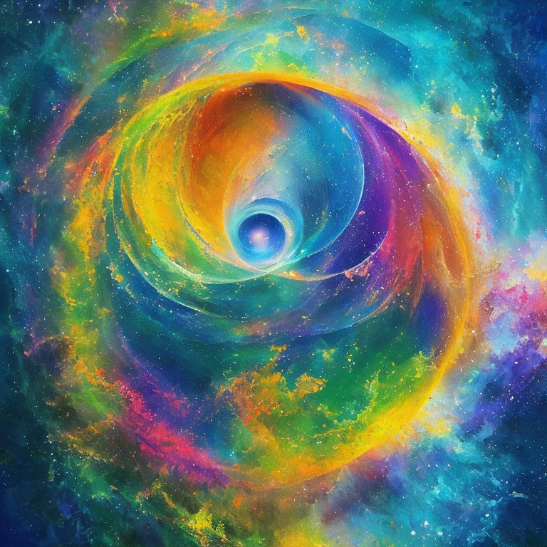 Colorful Cosmic Spiral Nebula Painting with Swirling Hues