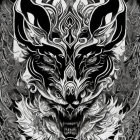 Symmetrical ornate wolf head with intricate floral patterns