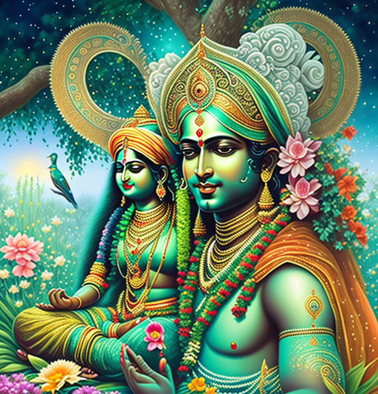 Krishna and Radha meditating 