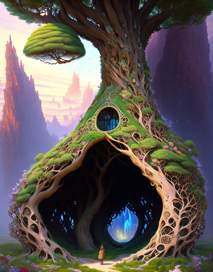 Enchanting tree with intricate hollows and lush foliage