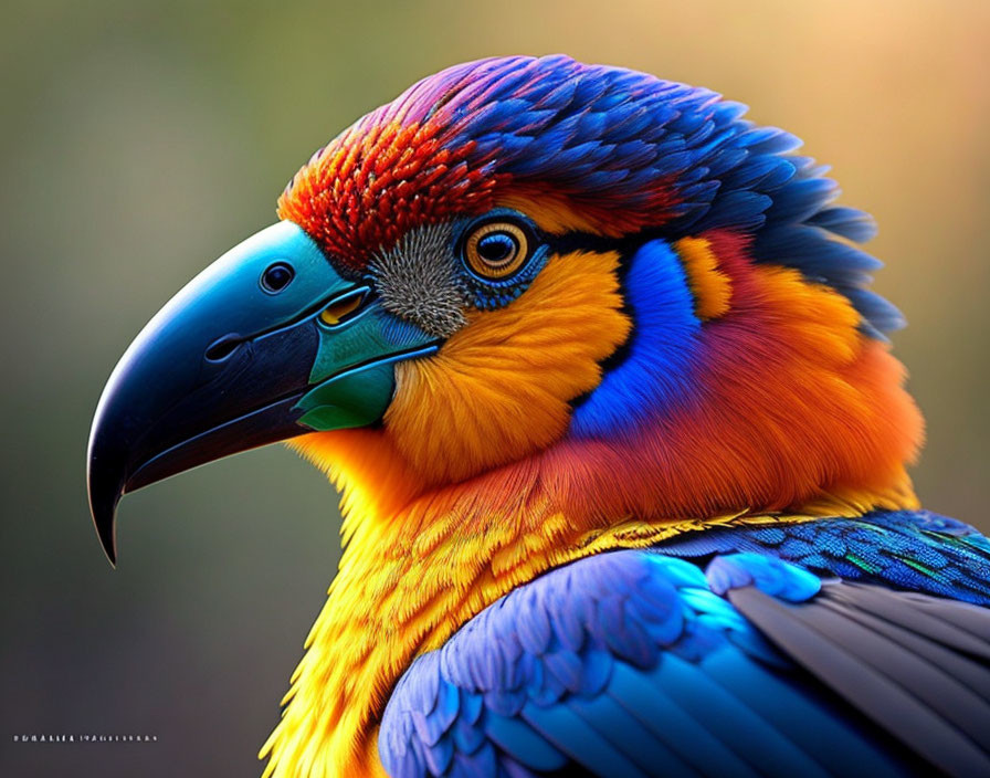 Colorful Parrot Close-Up: Vibrant Feathers in Blue, Yellow, Orange, and Red