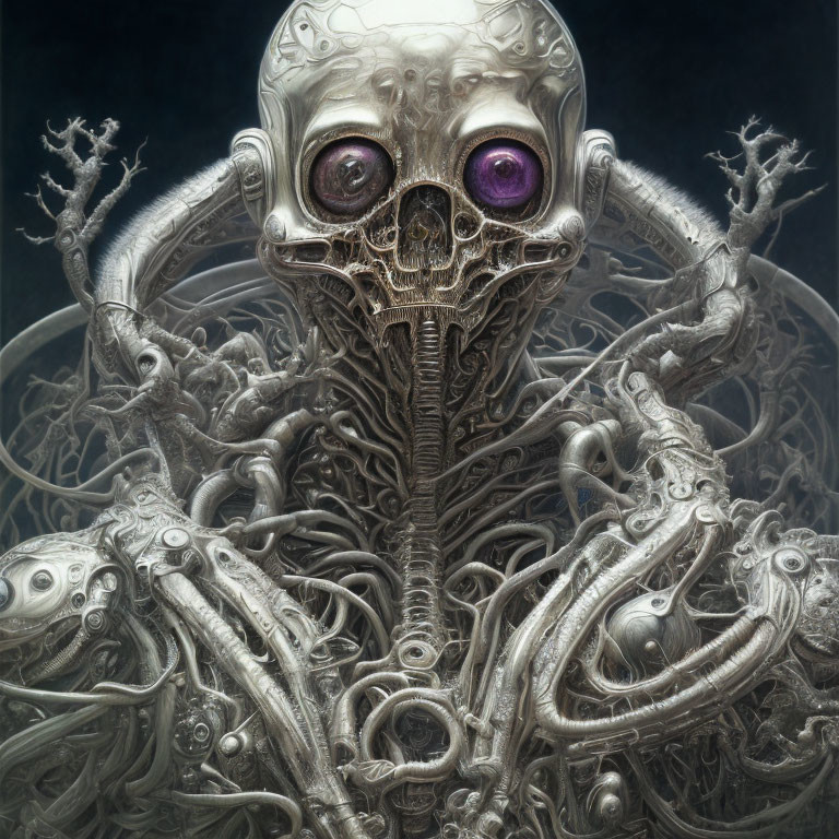 Detailed Artwork Featuring Creature with Skull-Like Face and Purple Eyes