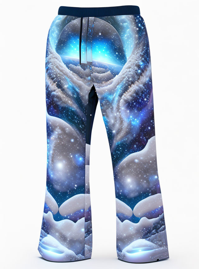 Cosmic Theme Galaxy Print Leggings in Blue and White Tones