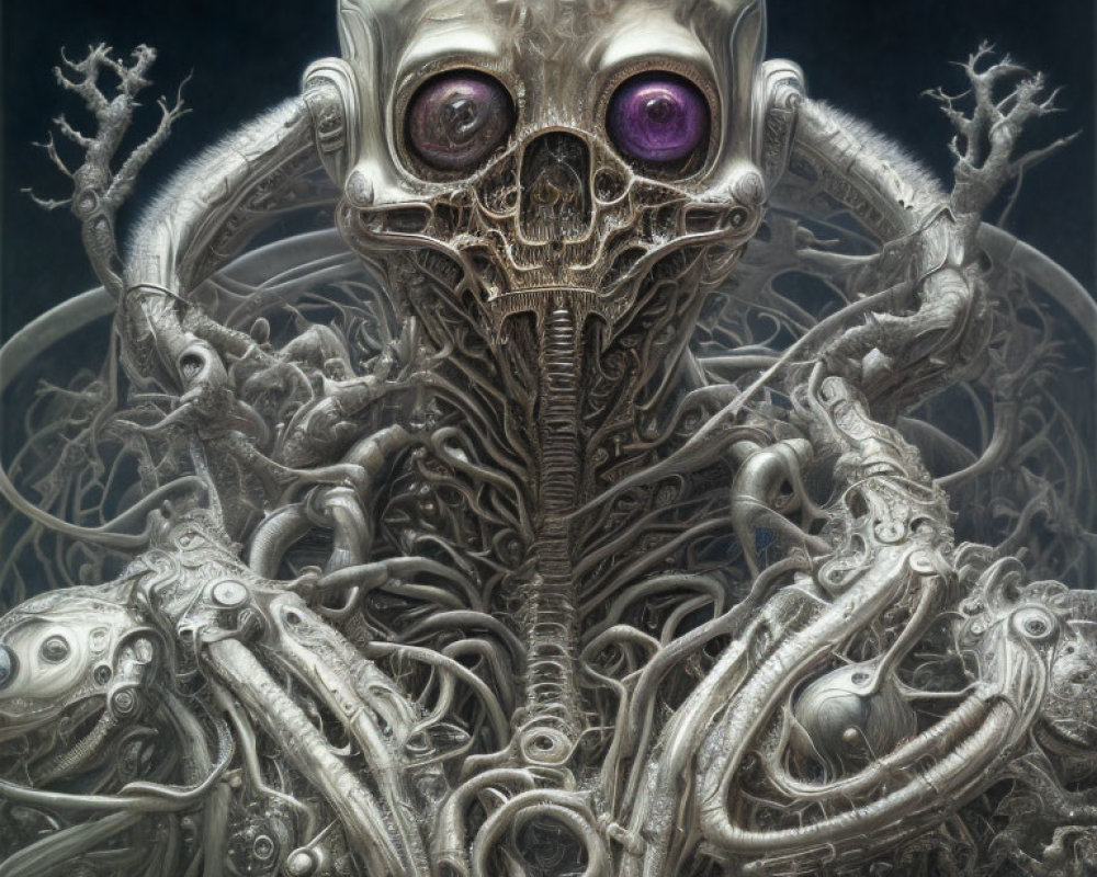 Detailed Artwork Featuring Creature with Skull-Like Face and Purple Eyes