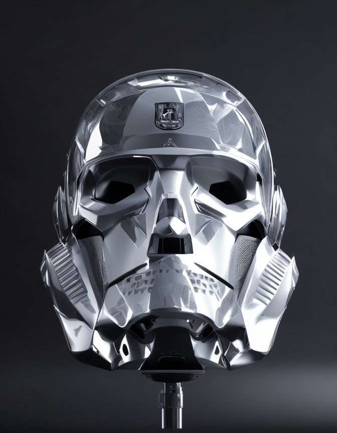 Polished Chrome Skull with Futuristic Robotic Design