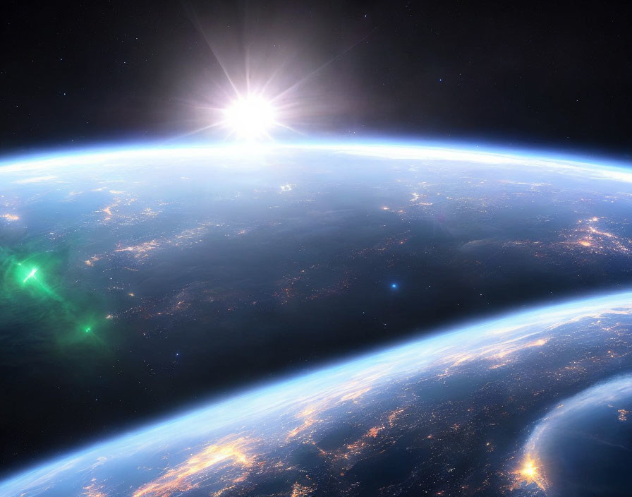Earth from Space: Sunbeam, City Lights, Aurora