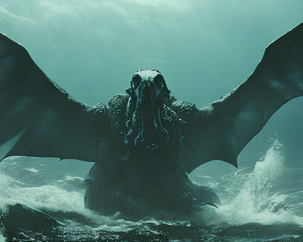 Enormous mythical sea creature with wings and tentacles.