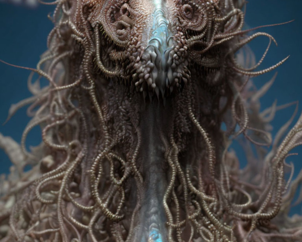 Fantastical creature with writhing tentacles and beak-like mouth