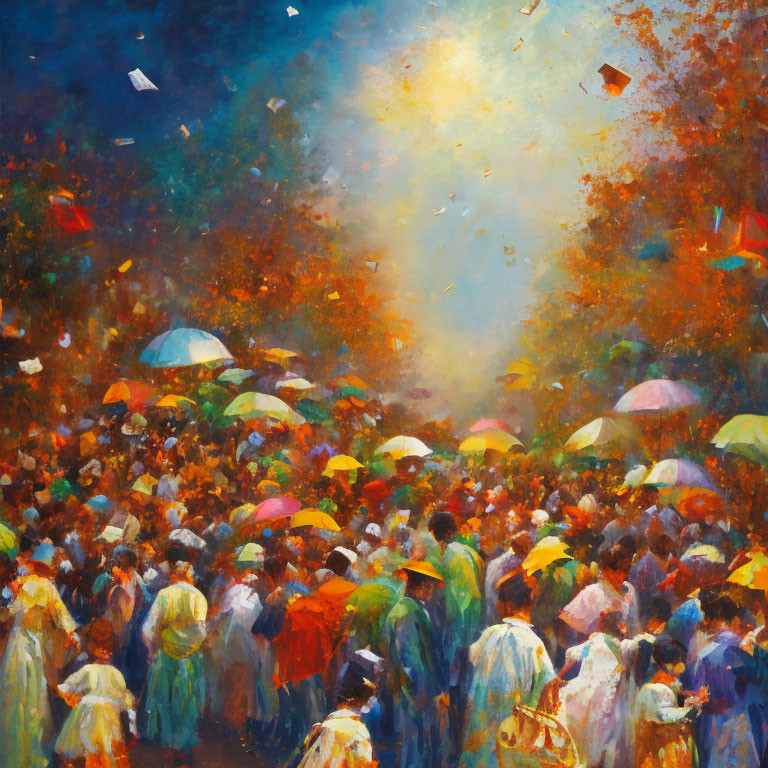 Colorful Umbrellas Crowded Street Painting