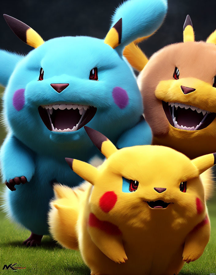 Vibrant Pokémon Pikachu, Nidoran, and Raticate illustration