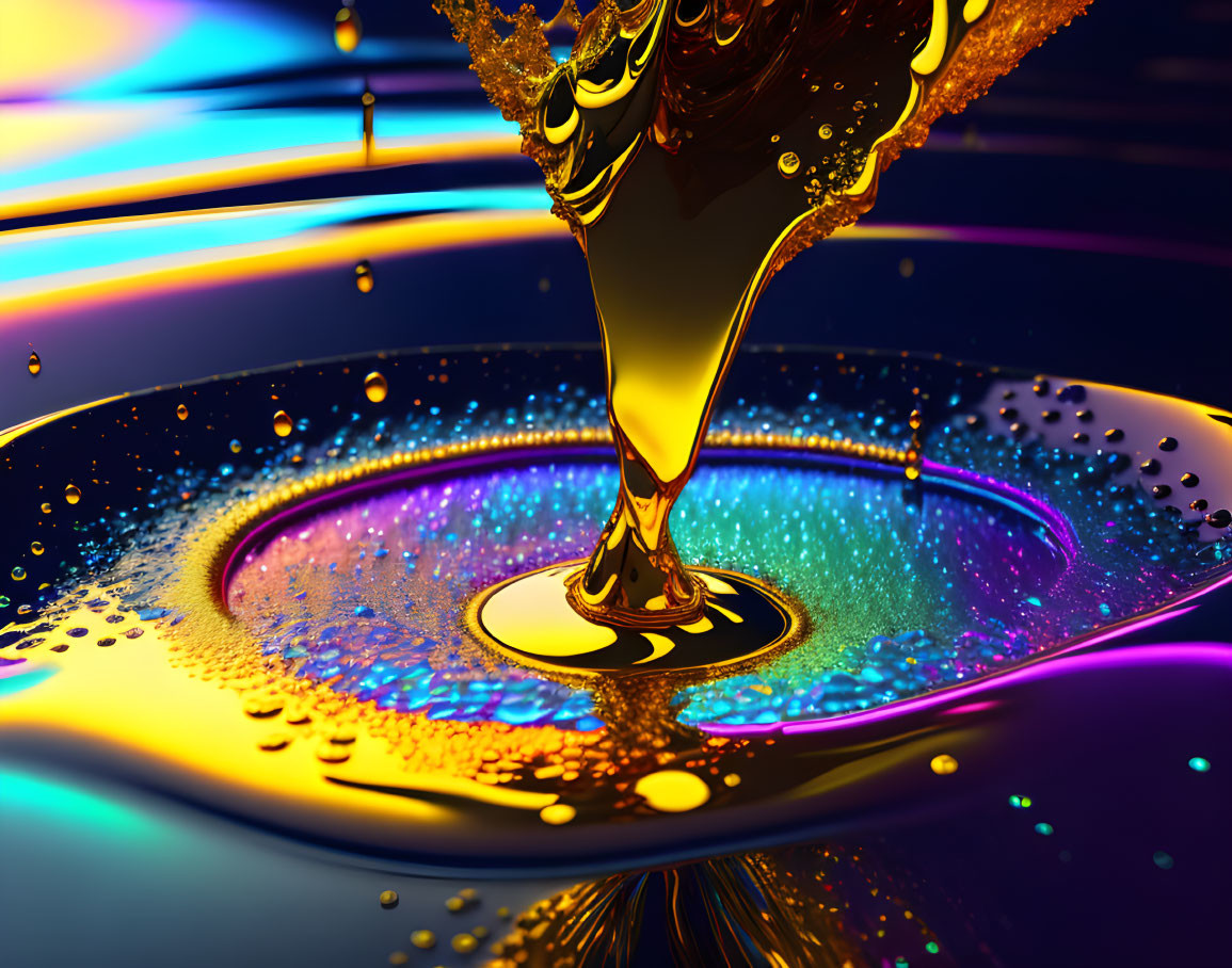 Colorful Liquid Droplets Ripple on Vibrant Reflective Surface