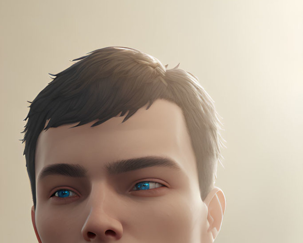 Male character digital artwork: Blue-eyed, dark-haired, gazing upwards