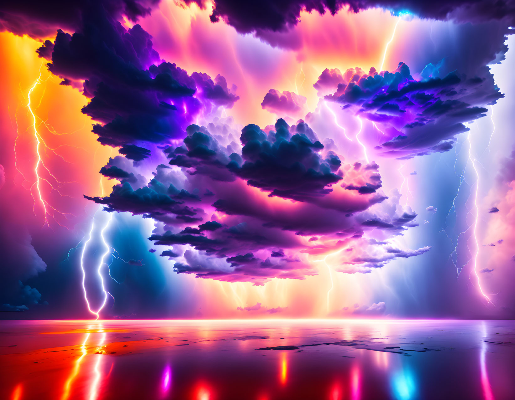 Surreal colorfull thunderstorm